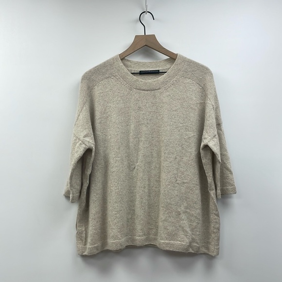 Peruvian Connection Relaxed Boxy 3/4 Sleeve Knit Pullover Sweater Tan XS/S - Picture 1 of 7